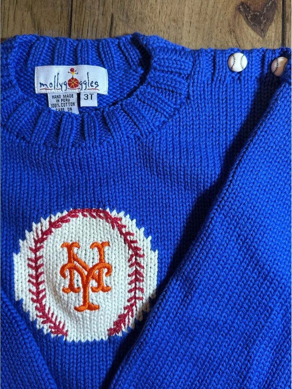 Molly’s Toggles Handmade New York Mets Knit Sweater – Boys 3T